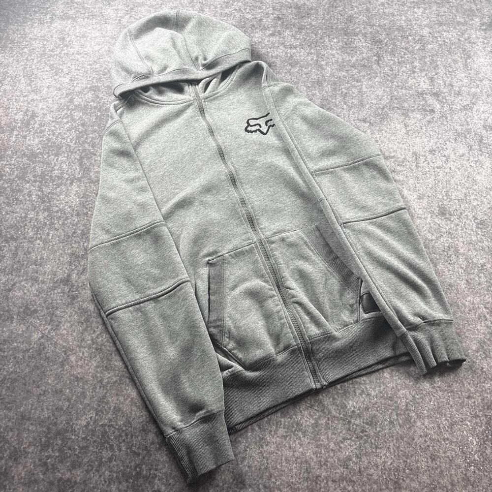 Fox Racing Full Zip Hoodie Men’s Small Gray Fleece Jacket Y2K Motocross
